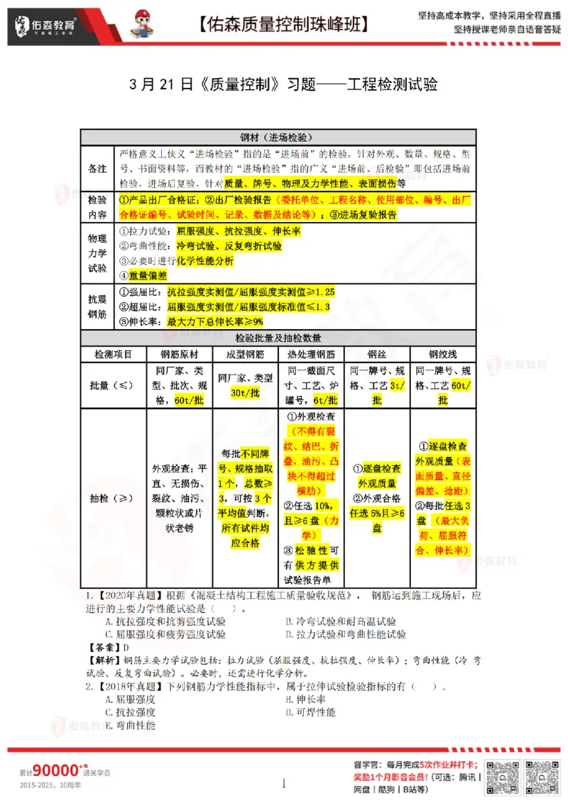 3月21日佑森质量控制珠峰班VIP作业答案_监理工程师_2025监理工程师_2025年监理工程师SVIP_2025年监理土建控制SVIP_02-基础精讲✿高端面授✿深度强化
