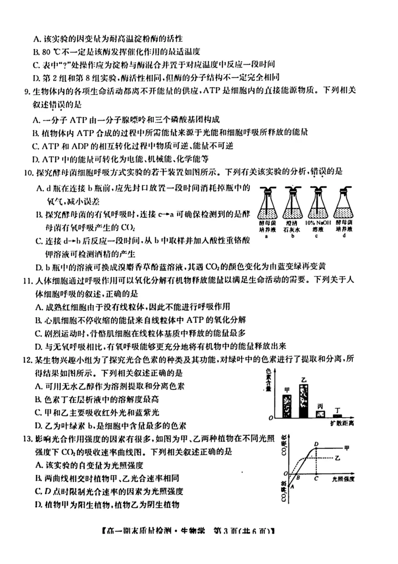陕西省榆林市八校联考2024-2025学年高一上学期1月期末考试生物PDF版含解析_2024-2025高一（7-7月题库）_2025年01月试卷_0120陕西省榆林市八校联考2024-2025学年高一上学期1月期末考试