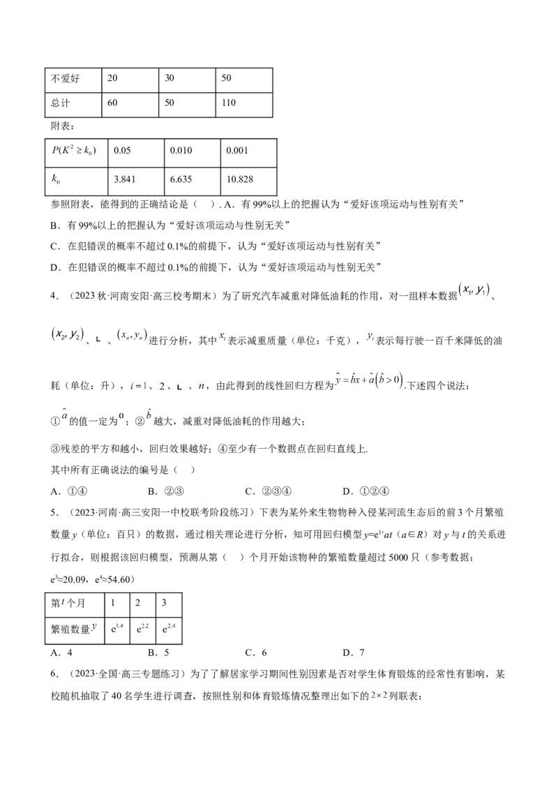 第八章成对数据的统计分析（B卷&middot;能力提升练）（原卷版）_E015高中全科试卷_数学试题_选修3_01.单元测试_单元测试AB卷2023年
