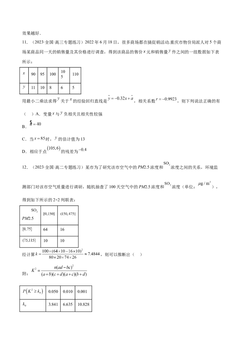 第八章成对数据的统计分析（B卷&middot;能力提升练）（原卷版）_E015高中全科试卷_数学试题_选修3_01.单元测试_单元测试AB卷2023年