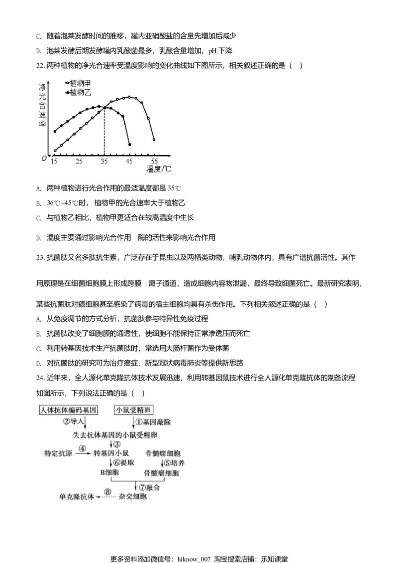 高二下学期期末生物试题（原卷版）_E015高中全科试卷_生物试题_选修3_4.期末试卷_高二下学期期末生物试题(29876844)