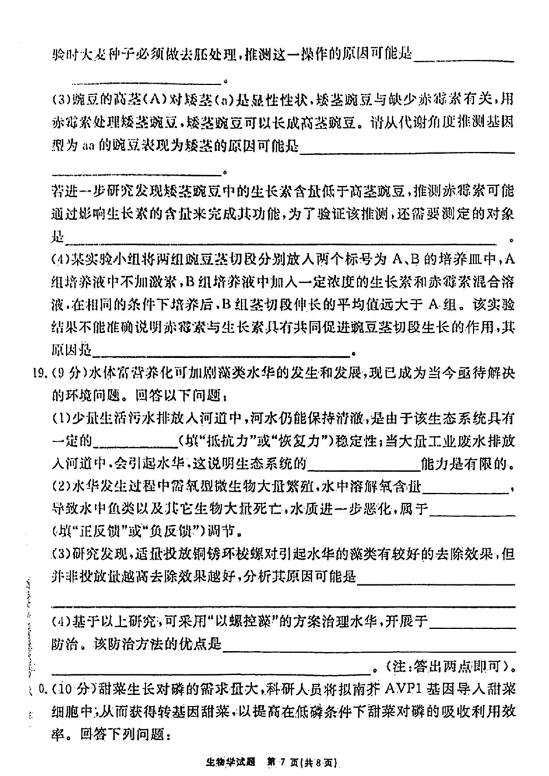 安徽省耀正优2023-2024学年高三上学期期末测试生物试题(1)_2024年2月_022月合集_2024届安徽&ldquo;耀正优+&rdquo;高三名校期末测试