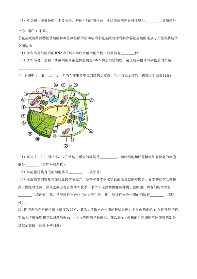 湖南省岳阳市2024-2025学年高一上学期期末考试生物试题（含答案）_2024-2025高一（7-7月题库）_2025年03月试卷_0312湖南省岳阳市2024-2025学年高一上学期期末