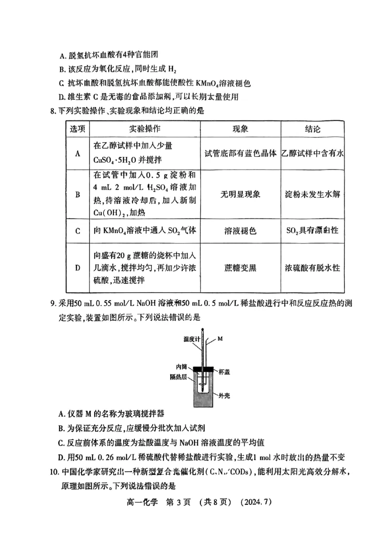 洛阳市2023-2024下学期期末高一化学试卷_2024-2025高一（7-7月题库）_2024年7月试卷_0729河南省洛阳市2023-2024学年高一下学期期末考试