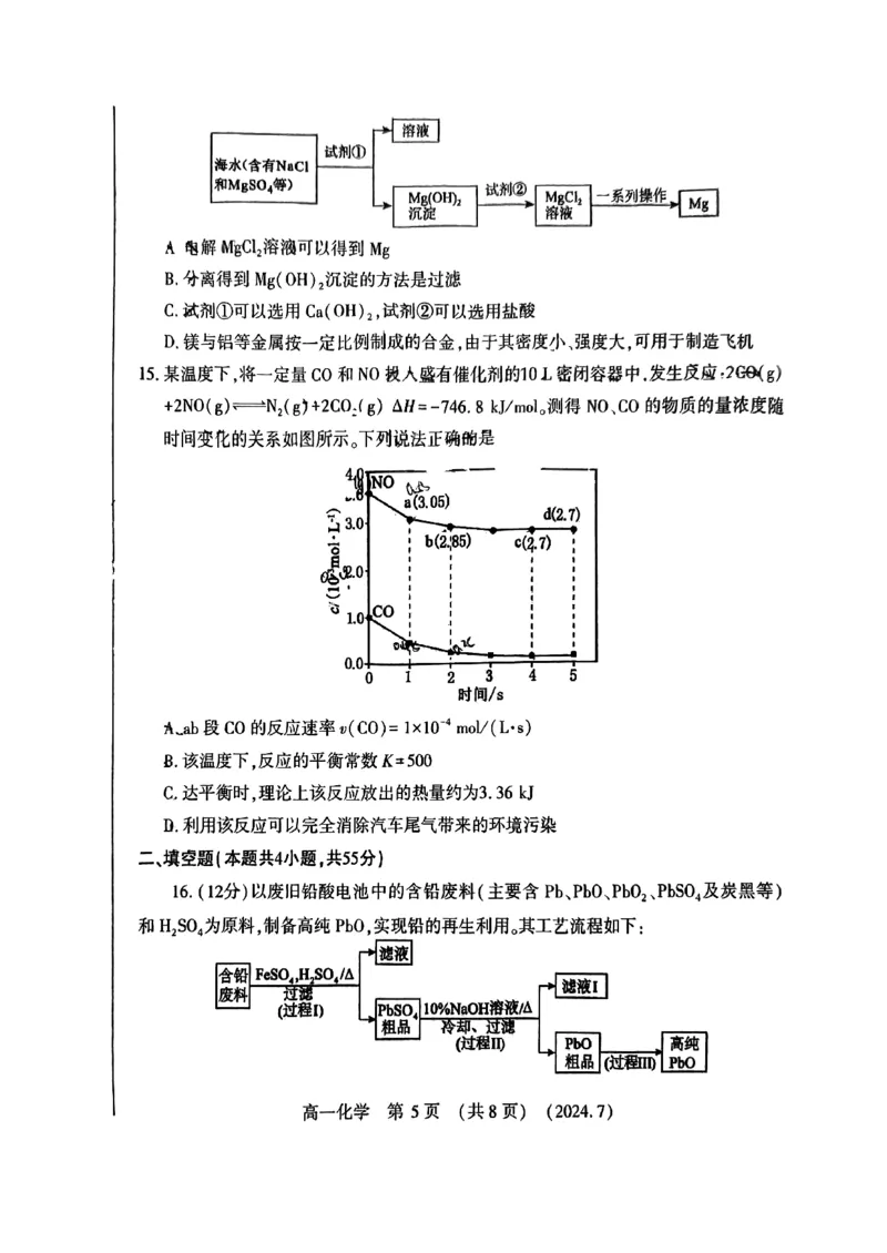 洛阳市2023-2024下学期期末高一化学试卷_2024-2025高一（7-7月题库）_2024年7月试卷_0729河南省洛阳市2023-2024学年高一下学期期末考试
