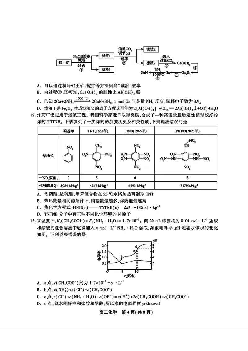 安徽省鼎尖联盟2024届高三下学期三模联考化学试题(1)_2024年5月_025月合集_2024届安徽省鼎尖联盟高三下学期三模联考