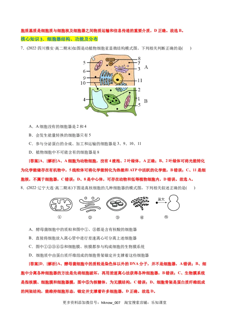 第3章细胞的基本结构（A卷&middot;知识通关练）（解析版）_E015高中全科试卷_生物试题_必修1_1.单元测试_1.单元测试AB卷（第一套）