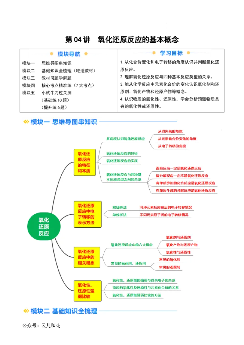 第04讲&nbsp;氧化还原反应的基本概念（解析版）_2024-2025高一（7-7月题库）_2024年7月试卷_0708暑假自学课2024年新高一化学暑假提升精品讲义