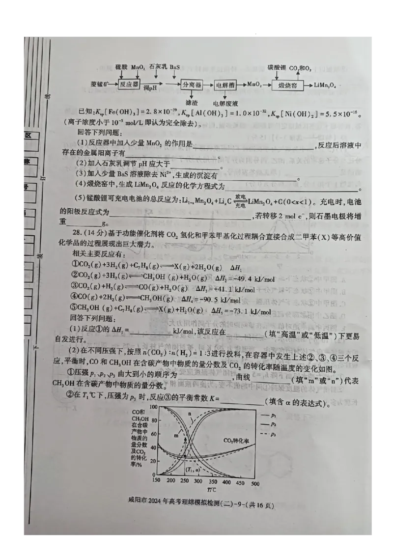 咸阳市2024高考模拟检测（二）理综试题_2024年3月_013月合集_2024届陕西省咸阳市高三下学期高考模拟检测(二)_2024届陕西省咸阳市高三下学期模拟检测（二）理综试题