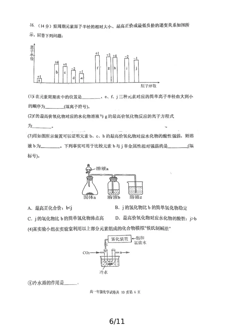 辽宁省大连市第八中学2024-2025学年高一上学期12月月考试题化学PDF版含答案_2024-2025高一（7-7月题库）_2024年12月试卷_1227辽宁省大连市第八中学2024-2025学年高一上学期12月月考