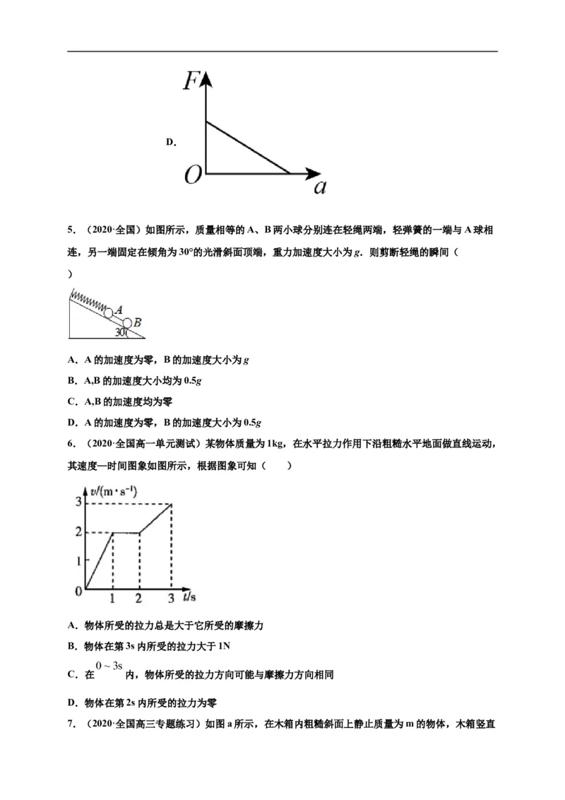 第四单元运动和力的关系（选拔卷）-单元测试学生版高一物理上册尖子生选拔卷（2019人教版）（原卷版）_E015高中全科试卷_物理试题_必修1_1.单元测试
