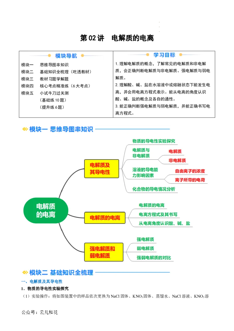 第02讲&nbsp;电解质的电离（解析版）_2024-2025高一（7-7月题库）_2024年7月试卷_0708暑假自学课2024年新高一化学暑假提升精品讲义