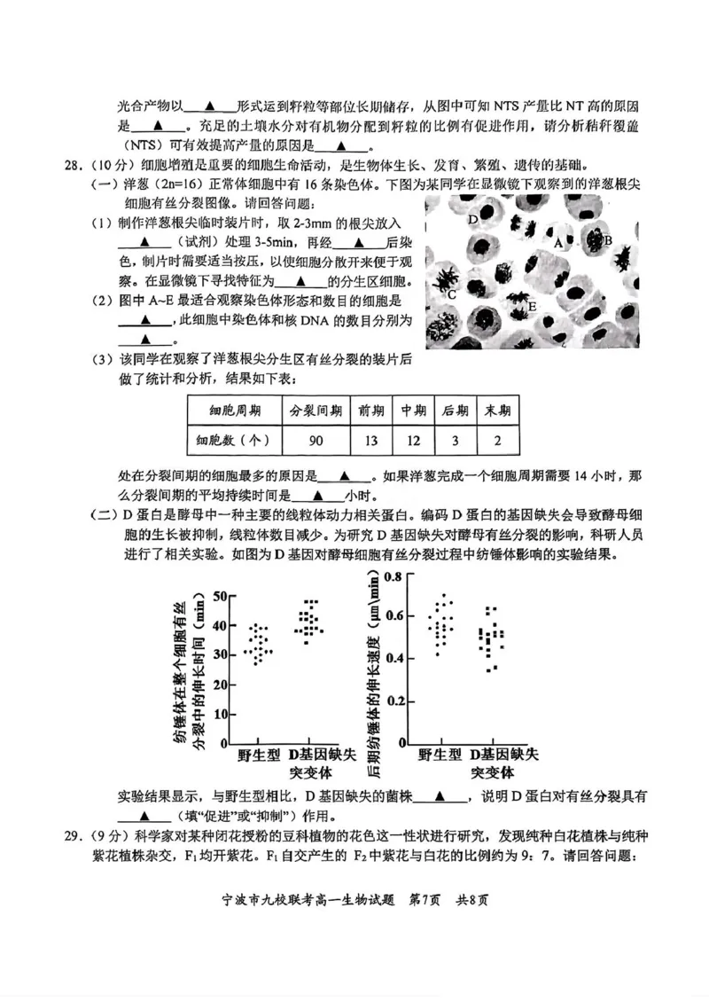 浙江省宁波市九校2024-2025学年高一上学期期末联考试题生物PDF版含答案_2024-2025高一（7-7月题库）_2025年01月试卷_0123浙江省宁波市九校2024-2025学年高一上学期期末联考试题