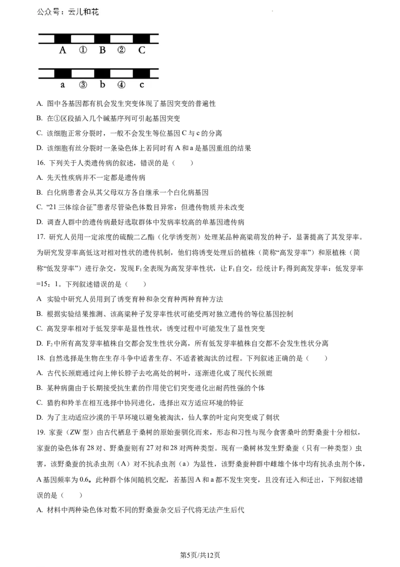 甘肃省甘南藏族自治州卓尼县2023-2024学年高一下学期期末生物试卷_2024-2025高一（7-7月题库）_2024年8月试卷_0802甘肃省普通高中2023-2024学年高一下学期期末教学质量统一检测