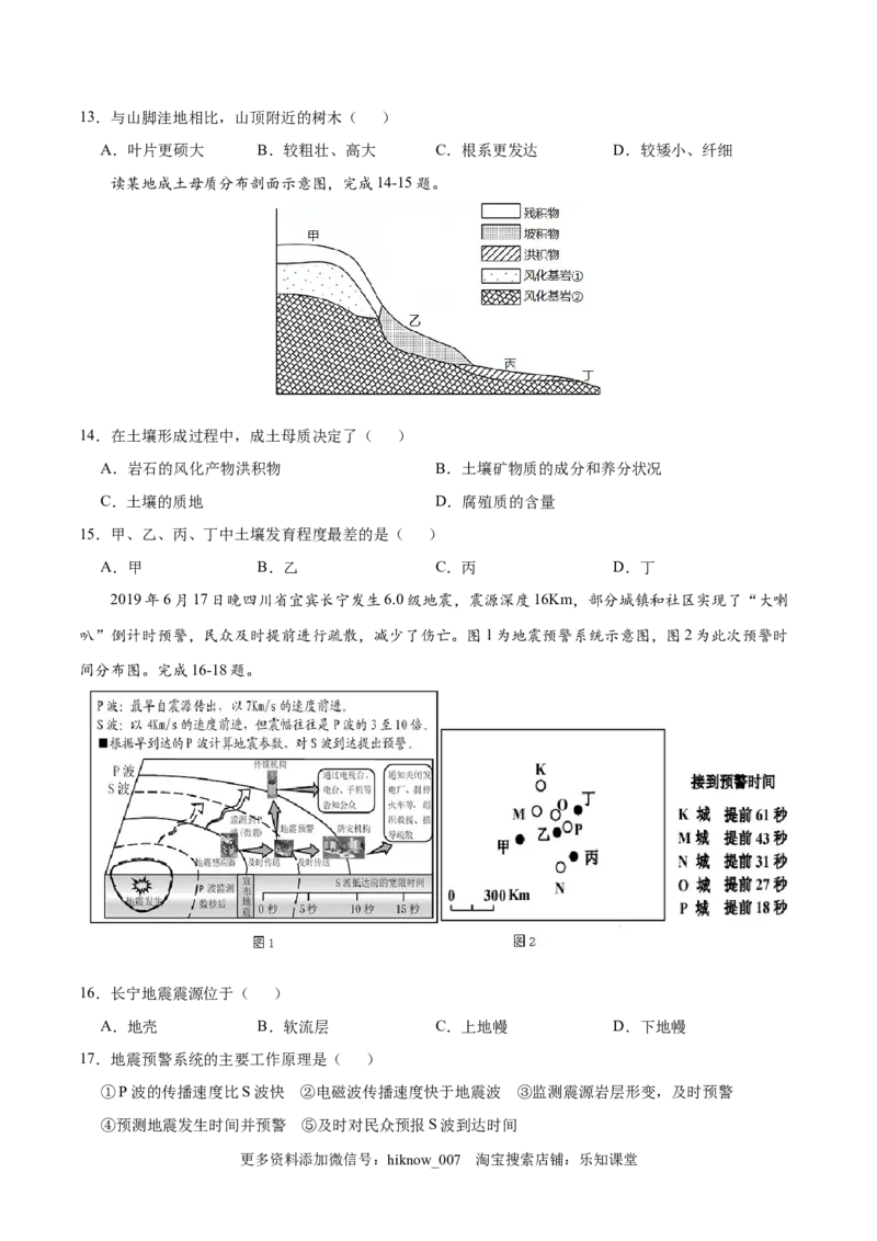 高一地理高频考题期末模拟卷01（人教版2019必修第一册）（原卷版）_E015高中全科试卷_地理试题_必修1_4.期末试卷_高一地理高频考题期末模拟卷01（人教版2019必修第一册）