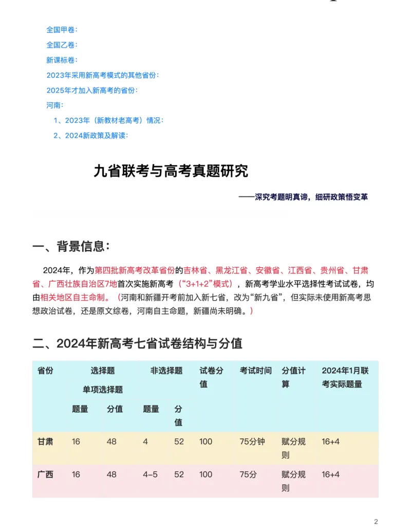 思想政治(深究考题明真谛，细研政策悟变革)-真题解密九省联考与高考真题研究（2024版）(1)_2024年4月_024月合集_2024届九省联考与高考真题研究考情分析-九科