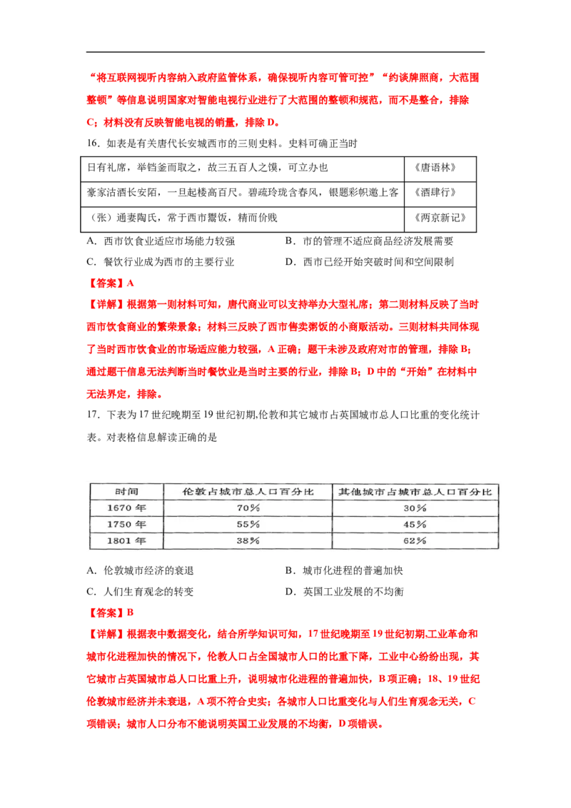 高二历史上学期期末测试卷01（选择性必修1、2）（解析版）_E015高中全科试卷_历史试题_选修2_人教版历史选修二期末试卷（010份）_高二历史上学期期末测试卷01（选择性必修1、2）