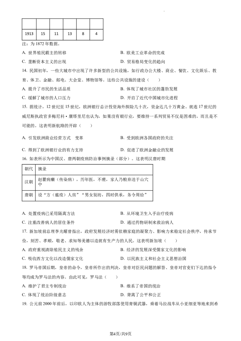 高二下学期期末考试历史试题（原卷版）_E015高中全科试卷_历史试题_选修3_人教版历史选修三期末试卷（007份）_高二下学期期末考试历史试题03