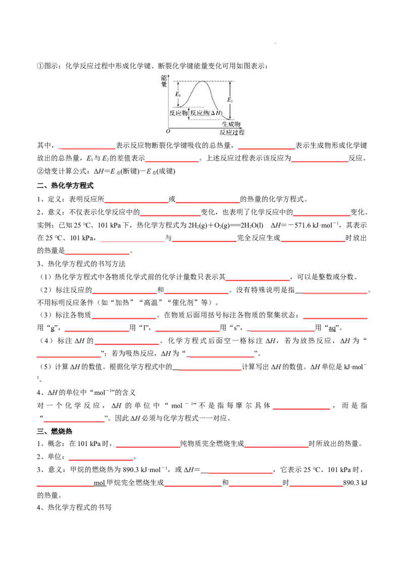 第一章化学反应的热效应-知识手册高中化学全册必背章节知识清单（人教版2019选择性必修1）（学生版）_E015高中全科试卷_化学试题_选修1_3.新版人教版高中化学试卷选择性必修1