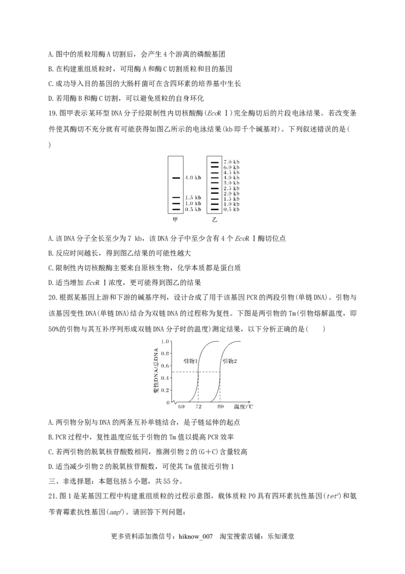 第三单元基因工程（能力提升）-2022-2023学年高二生物单元测试定心卷（人教版2019选择性必修3）（原卷版）_E015高中全科试卷_生物试题_选修3_1.单元测试_2.单元测试