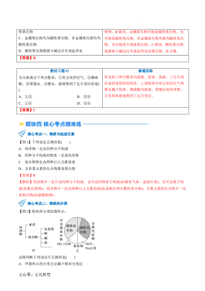 第01讲物质的分类与转化（解析版）_2024-2025高一（7-7月题库）_2024年7月试卷_0708暑假自学课2024年新高一化学暑假提升精品讲义