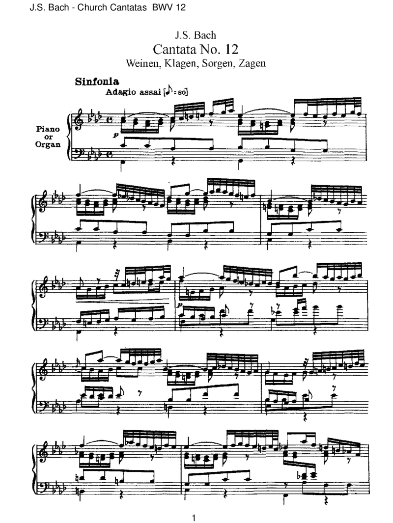 BWV12Weinen,Klagen,Sorgen,Zagen_一万首著名钢琴曲谱哈农贝多芬合集视频教学电子版高清无水印可打印_1古典钢琴知名音乐家谱_巴赫钢琴谱全集_J.S巴赫作品全集_JohannSebastianBach(1685-1750)巴赫