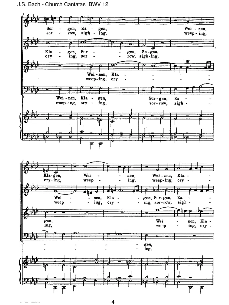 BWV12Weinen,Klagen,Sorgen,Zagen_一万首著名钢琴曲谱哈农贝多芬合集视频教学电子版高清无水印可打印_1古典钢琴知名音乐家谱_巴赫钢琴谱全集_J.S巴赫作品全集_JohannSebastianBach(1685-1750)巴赫