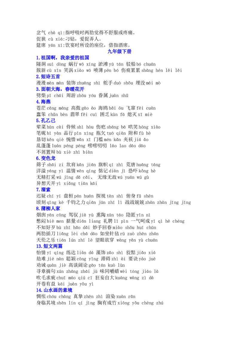 品优教学2019年部编版初中语文7&mdash;9年级生字词汇总_赠送小初高学霸笔记等_小初高知识点_小初高知识点_中考语文知识点