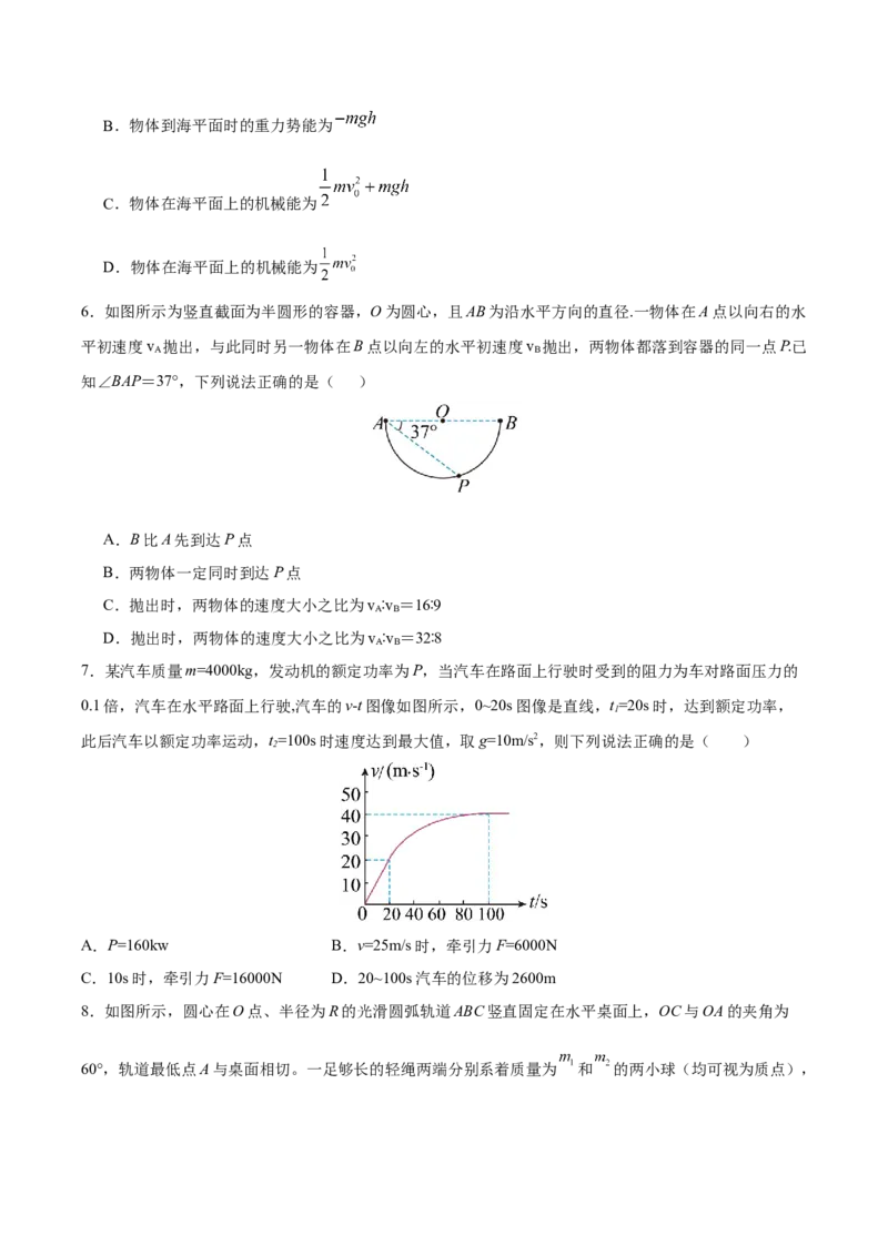 福建省漳州市乙丙级联盟校2024-2025学年高一下学期期中考试物理（含解析）_2024-2025高一（7-7月题库）_2025年05月试卷_0527福建省漳州市乙丙级联盟校2024-2025学年高一下学期期中考试