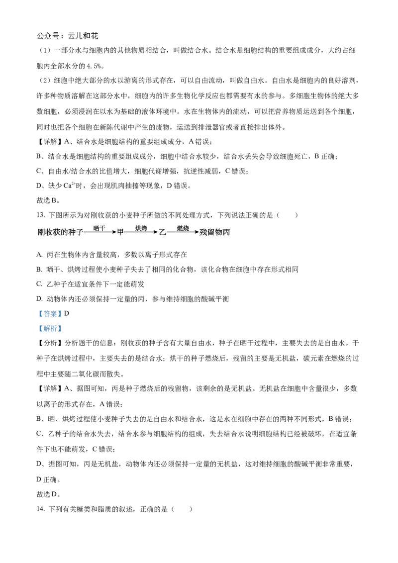 湖北省新高考联考协作体2024-2025学年高一上学期9月月考生物试题Word版含解析_2024-2025高一（7-7月题库）_2024年10月试卷_1024湖北省新高考联考协作体2024-2025学年高一上学期9月联考