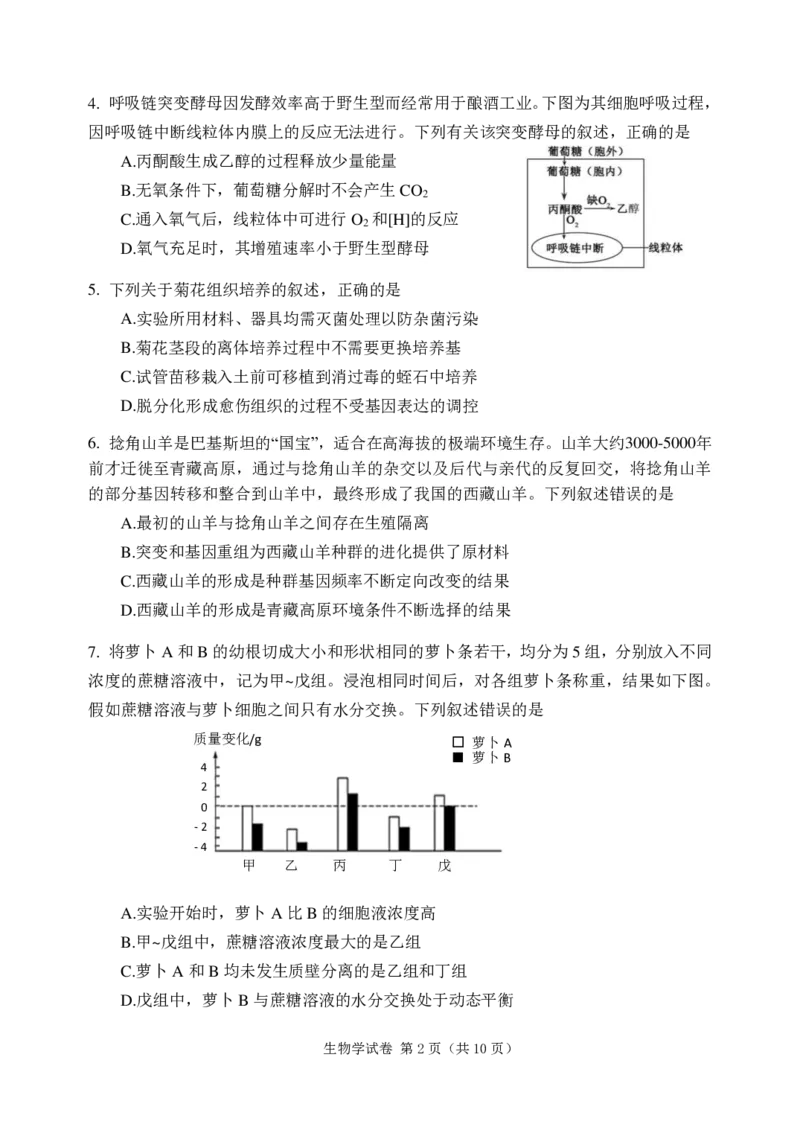 大连二模生物试题_2024年5月_01按日期_11号_2024届辽宁省大连市高三下学期适应性测试（二模）_2024届辽宁省大连市高三二模生物