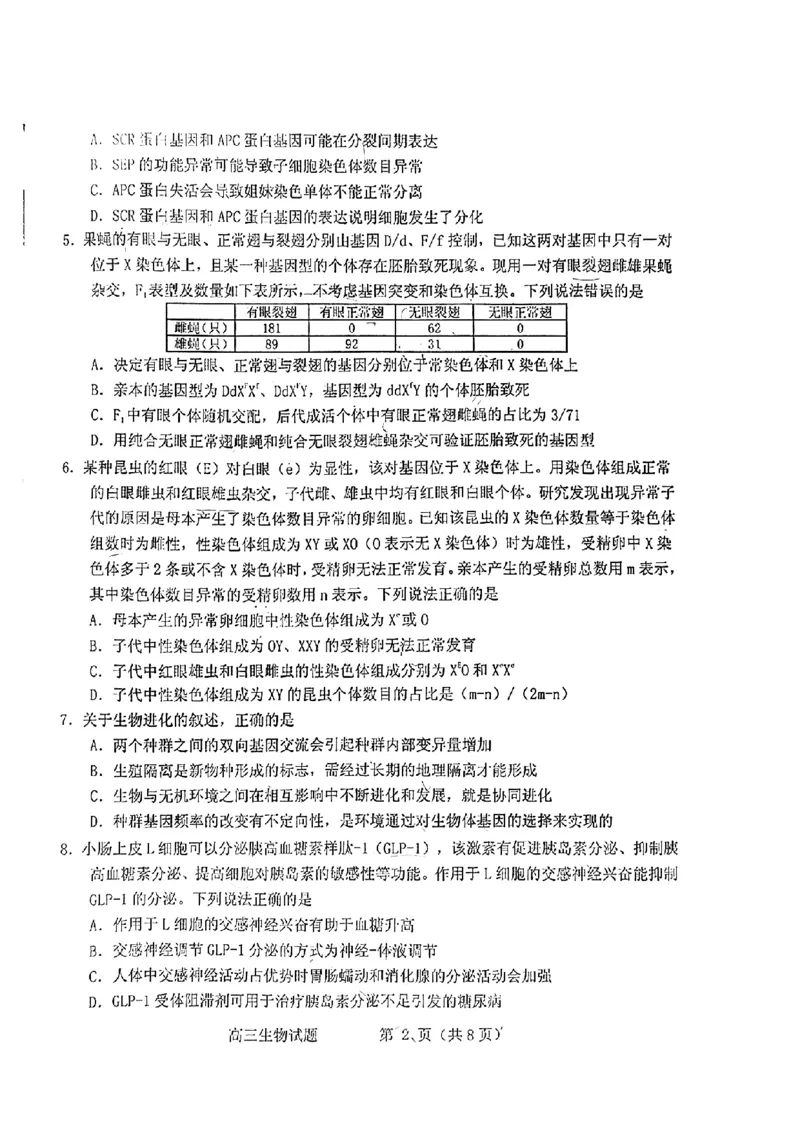 山东省烟台德州东营2024年高考诊断性测试生物(1)_2024年3月_013月合集_2024届山东省&ldquo;烟台一模&rdquo;2024年3月高考诊断性测试
