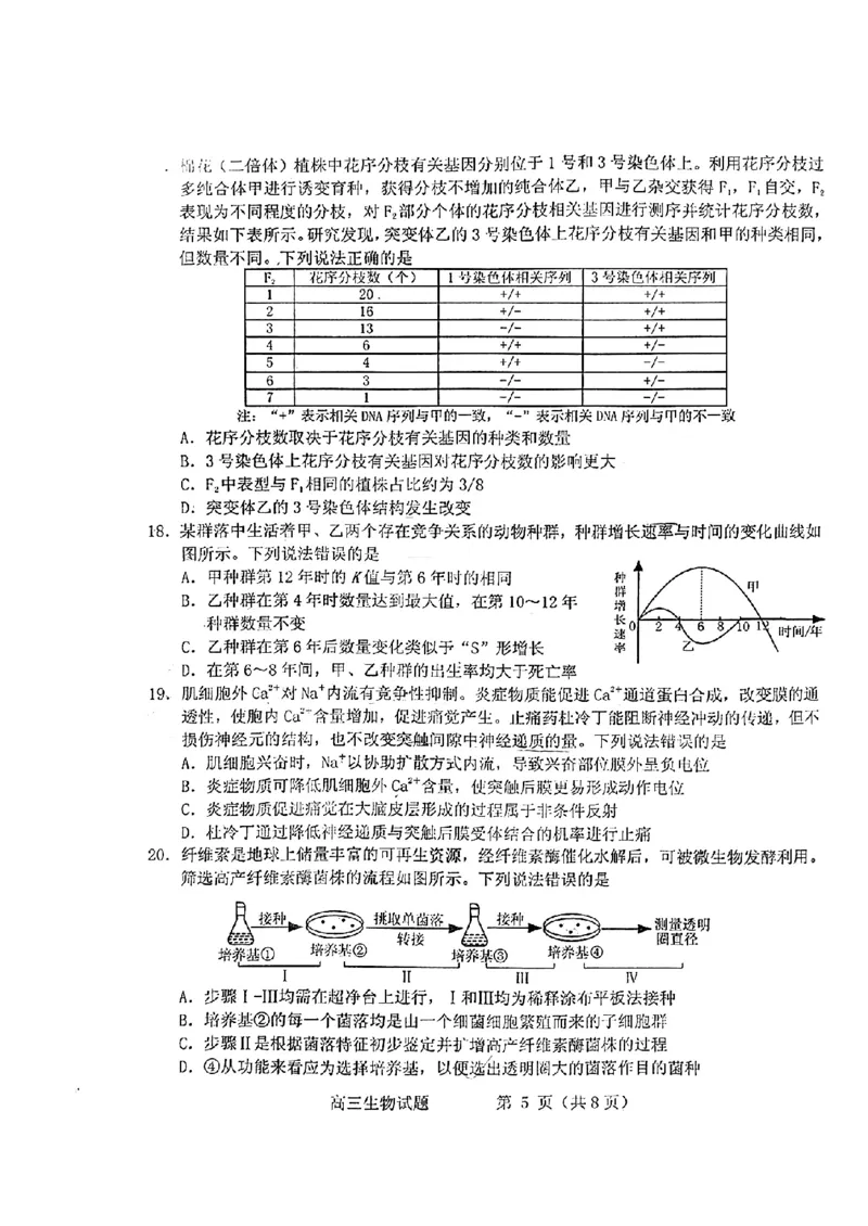 山东省烟台德州东营2024年高考诊断性测试生物(1)_2024年3月_013月合集_2024届山东省&ldquo;烟台一模&rdquo;2024年3月高考诊断性测试