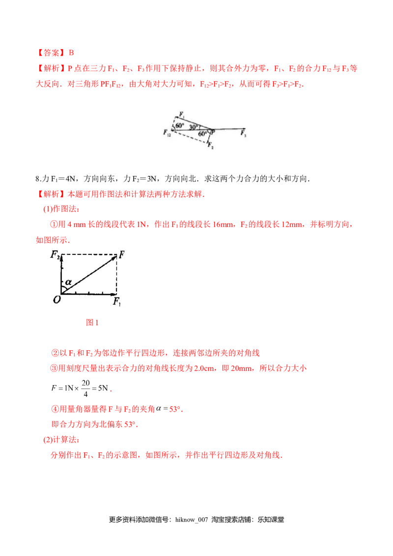 第3.4课时力的合成（解析版）_E015高中全科试卷_物理试题_必修1_6.专项练习_第3.4课时力的合成-高一物理知识点专题解析与题型练习（人教版必修1）