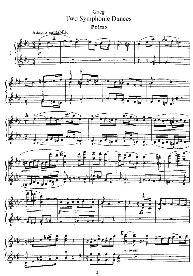 2SymphonicDances(4Hands)_一万首著名钢琴曲谱哈农贝多芬合集视频教学电子版高清无水印可打印_1古典钢琴知名音乐家谱_格里格钢琴谱全集_四手联弹
