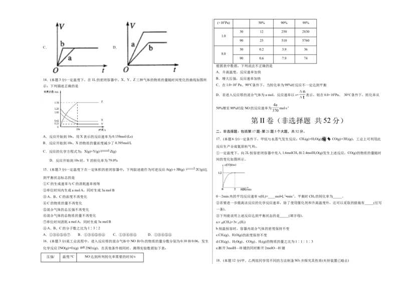 高一化学下学期期中试卷03（考试版）测试范围：人教版2019必修第二册：第五章、第六章_E015高中全科试卷_化学试题_必修2_2.新版人教版高中化学试卷必修二_3.期中测试