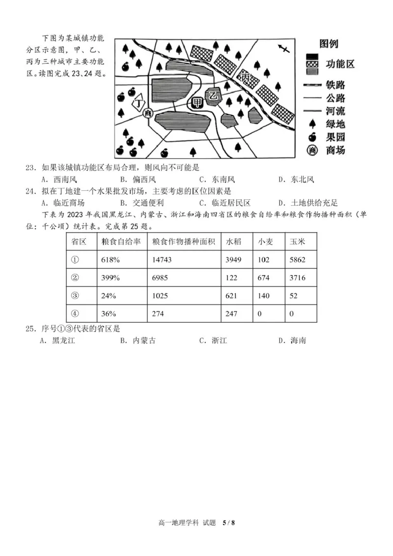 浙江省浙东北县域名校发展联盟（ZDB）2024-2025学年高一下学期4月期中地理试卷（图片版，含答案）_2024-2025高一（7-7月题库）_2025年05月试卷
