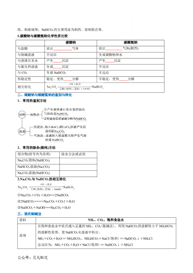 第07讲&nbsp;碳酸钠和碳酸氢钠&nbsp;焰色试验（原卷版）_2024-2025高一（7-7月题库）_2024年7月试卷_0708暑假自学课2024年新高一化学暑假提升精品讲义