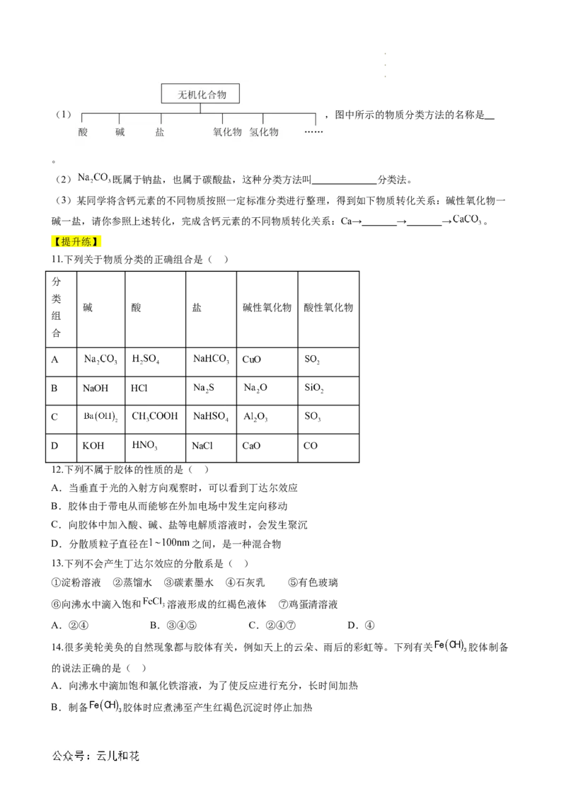 第01讲物质的分类与转化（原卷版）_2024-2025高一（7-7月题库）_2024年7月试卷_0708暑假自学课2024年新高一化学暑假提升精品讲义