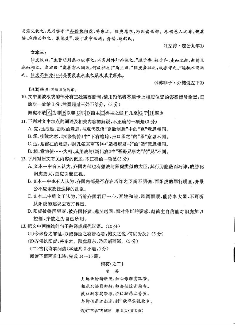 成都三诊语文试卷_2024年5月_01按日期_10号_2024届四川省成都市高三下学期第三次诊断性检测_四川省成都市2024届高三下学期第三次诊断性检测语文