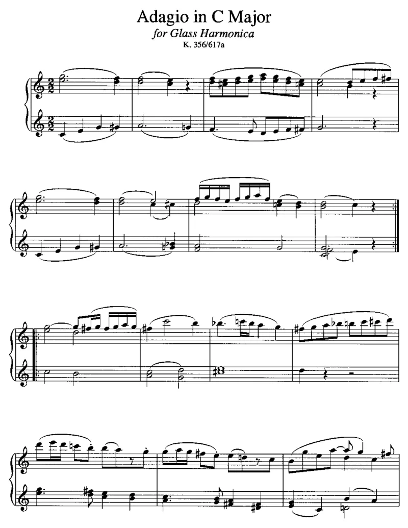 AdagioinC,K356_一万首著名钢琴曲谱哈农贝多芬合集视频教学电子版高清无水印可打印_1古典钢琴知名音乐家谱_莫扎特钢琴谱全集_0312095926_其他