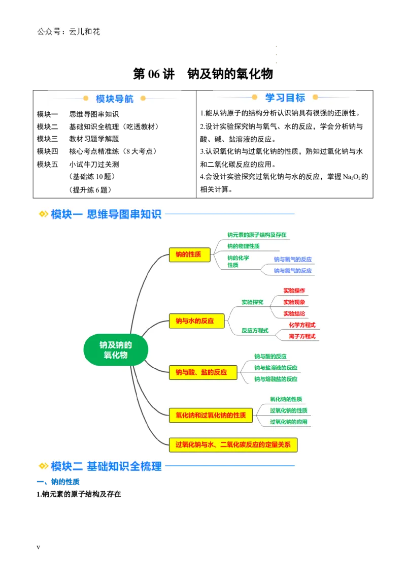 第06讲&nbsp;钠及钠的氧化物（原卷版）_2024-2025高一（7-7月题库）_2024年7月试卷_0708暑假自学课2024年新高一化学暑假提升精品讲义