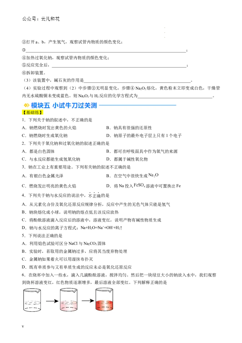 第06讲&nbsp;钠及钠的氧化物（原卷版）_2024-2025高一（7-7月题库）_2024年7月试卷_0708暑假自学课2024年新高一化学暑假提升精品讲义
