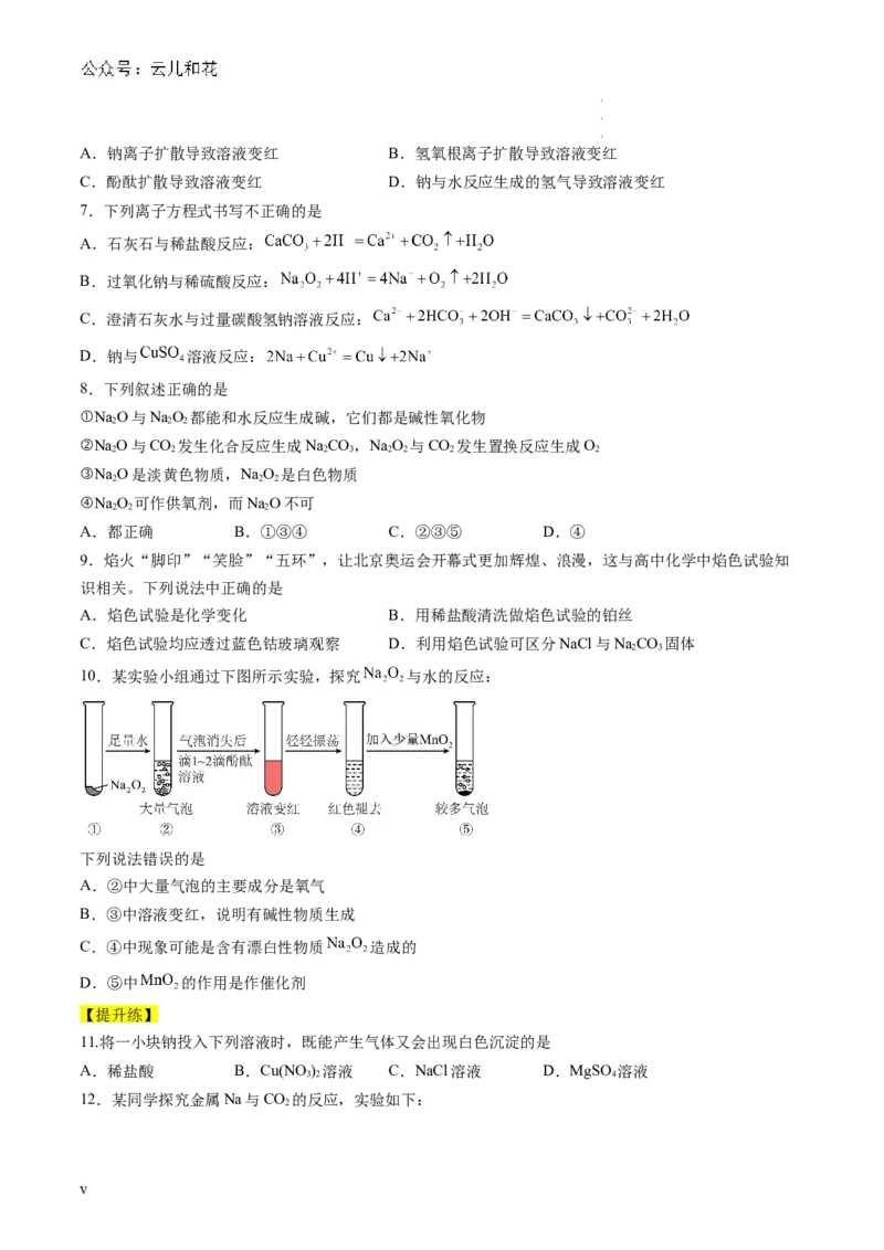 第06讲&nbsp;钠及钠的氧化物（原卷版）_2024-2025高一（7-7月题库）_2024年7月试卷_0708暑假自学课2024年新高一化学暑假提升精品讲义