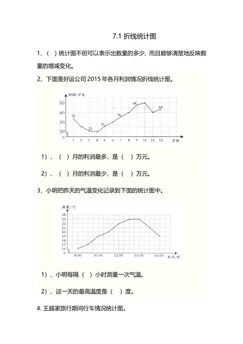 7.1折线统计图_小学1-6年级全部试卷_数学_五年级_3-10-3、小学五年级数学上册_3-10-3-2、练习题、作业、试题、试卷_青岛版_课时练_第七单元折线统计图