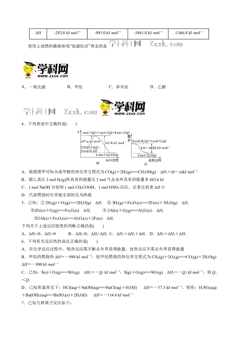 第一单元化学反应的热效应-冲刺期末高二化学期末单元复习测试（人教版2019选择性必修1）（原卷版）_E015高中全科试卷_化学试题_选修1_3.新版人教版高中化学试卷选择性必修1