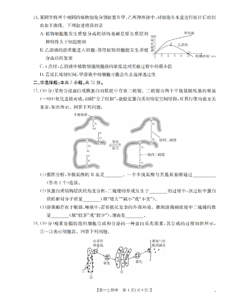 贵州省毕节地区织金一中2025-2026学年高一上学期12月月考（26-154A）生物_2024-2025高一（7-7月题库）_2026年1月高一