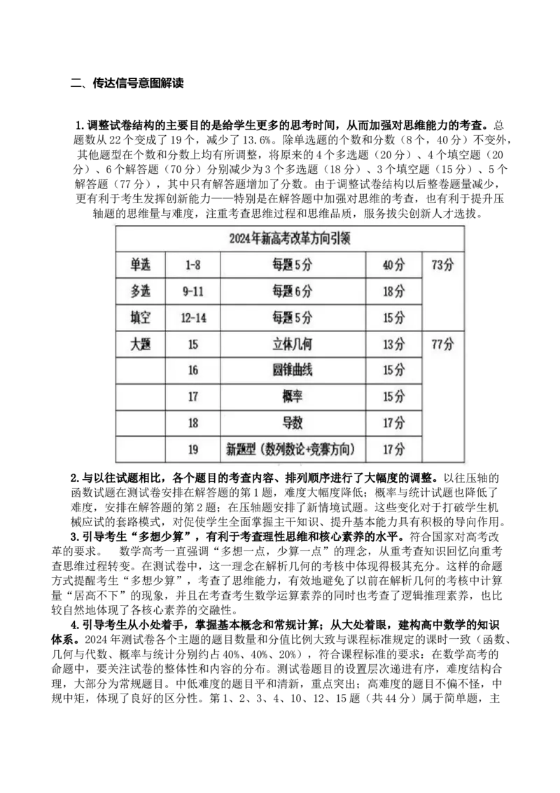 数学&ldquo;加强教考衔接，实现平稳过渡&rdquo;（含每道试题解读与知识衔接）-2024年1月&ldquo;九省联考&rdquo;数学试题带来的备考启示_2024年4月_其他_2024年1月新&ldquo;九省联考&rdquo;考后提升卷（原卷+解析）