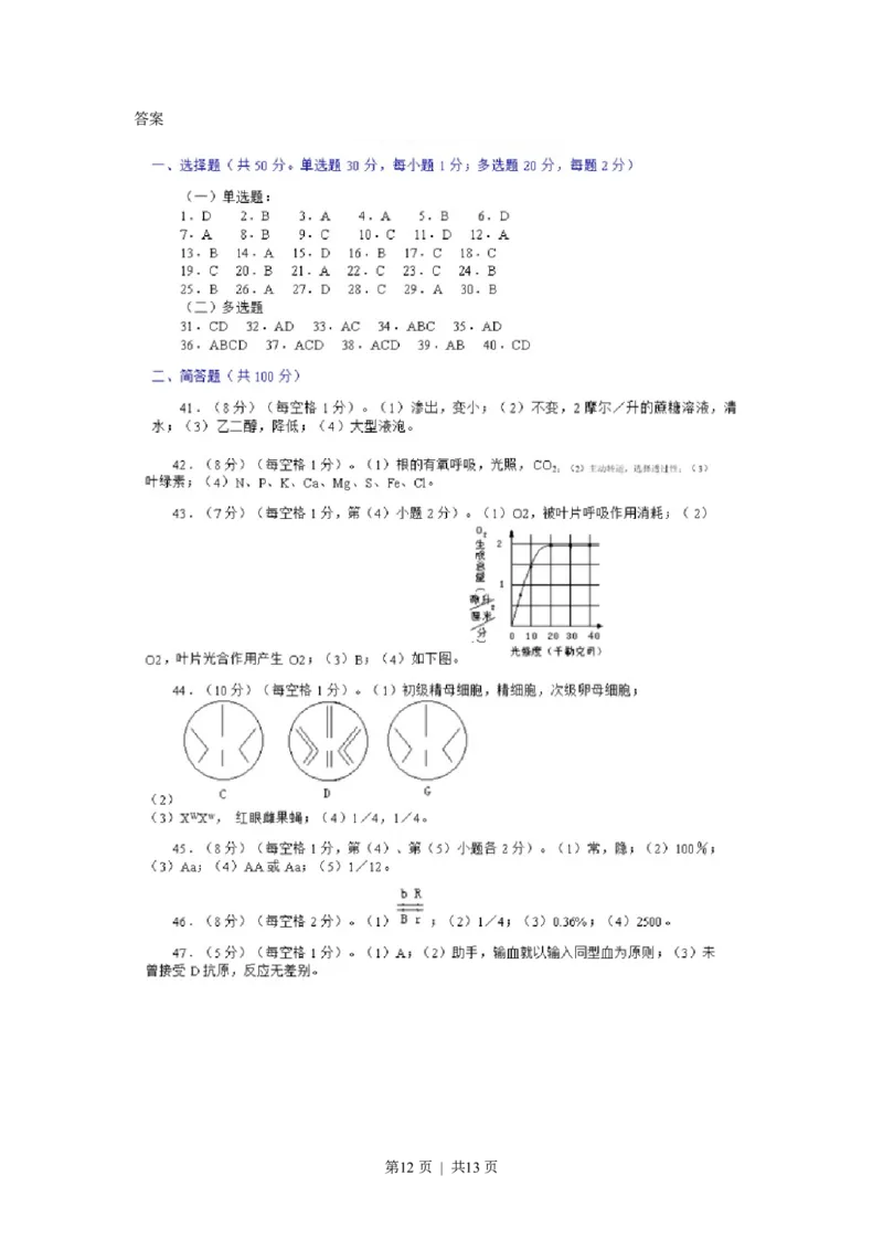 1999年上海高考生物真题及答案_生物高考真题试卷_旧1990-2007&middot;高考生物真题_1990-2007&middot;高考生物真题&middot;PDF_上海
