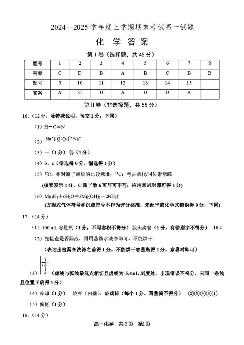 辽宁省普通高中2024-2025学年高一上学期1月期末考试化学PDF版含答案_2024-2025高一（7-7月题库）_2025年01月试卷_0116辽宁省普通高中2024-2025学年高一上学期1月期末考试